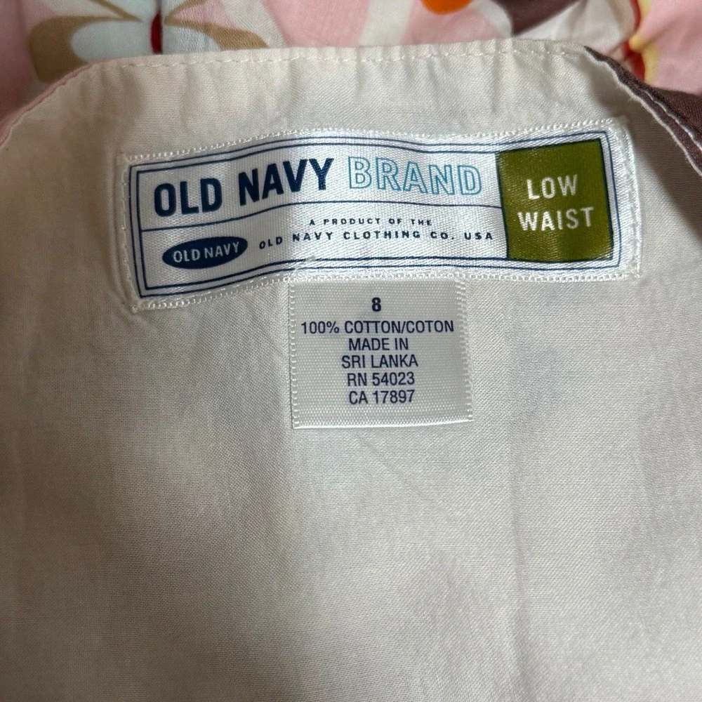 Old Navy Floral Skirt Women 8 Pink Brown Excellent Low Waist Retro Mod Cotton - Picture 5 of 5